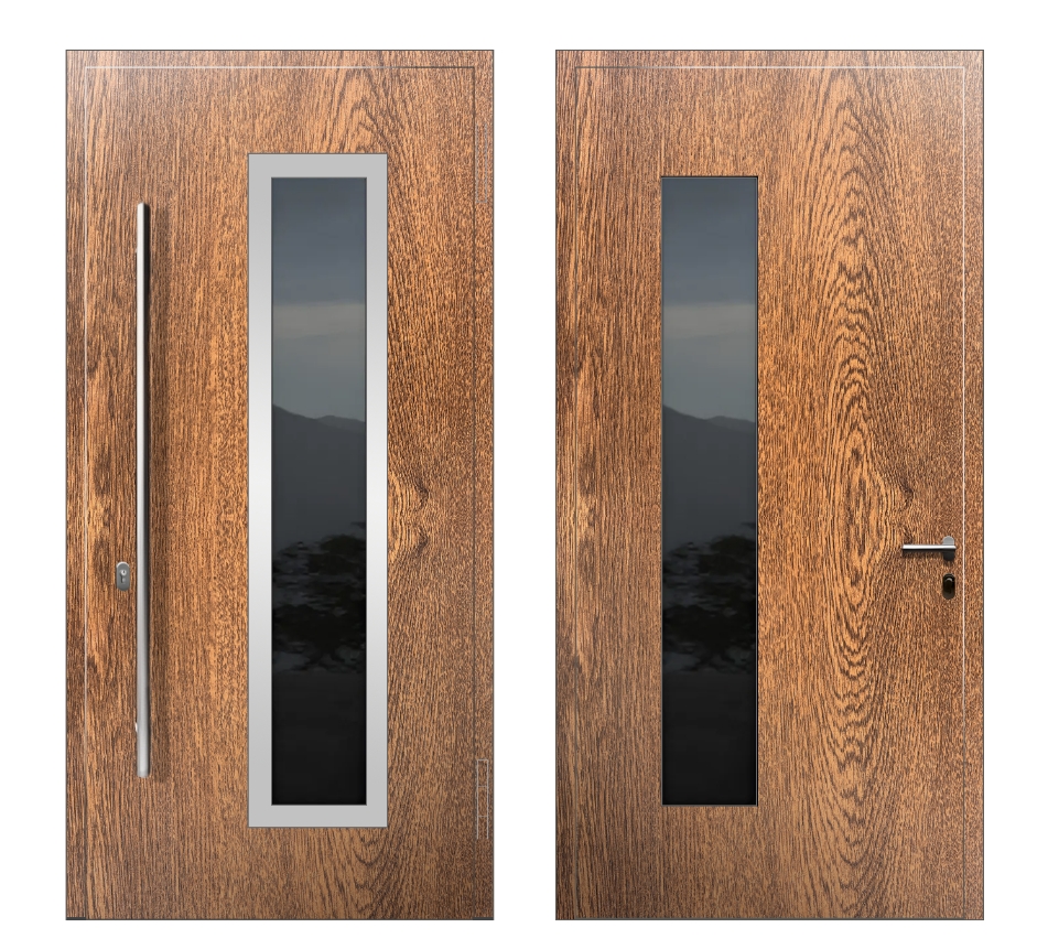 Алюминиевые двери: Дверь A-021R S2 Орех - фото
