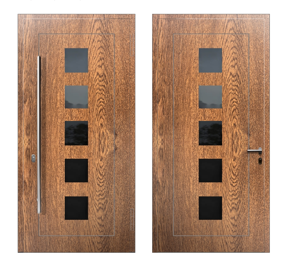 ПВХ двери с алюминиевыми панелями: Дверь D-073 S Орех - фото