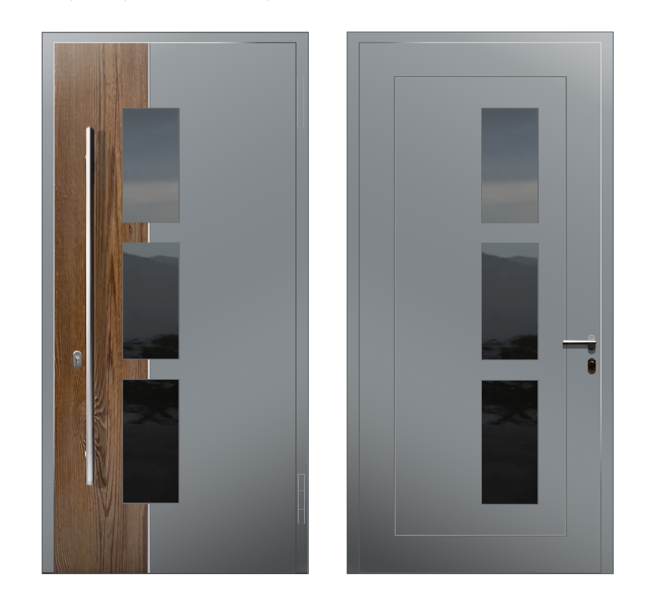 Входные двери со стеклом: Дверь К-3.3 винтажная сосна S1 Серый - фото